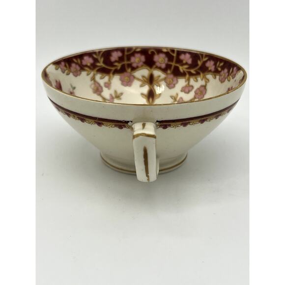 Vintage Myott Staffordshire England Ivory w/ Pink & Red Flowers Gold Tea Cup - Picture 5 of 9